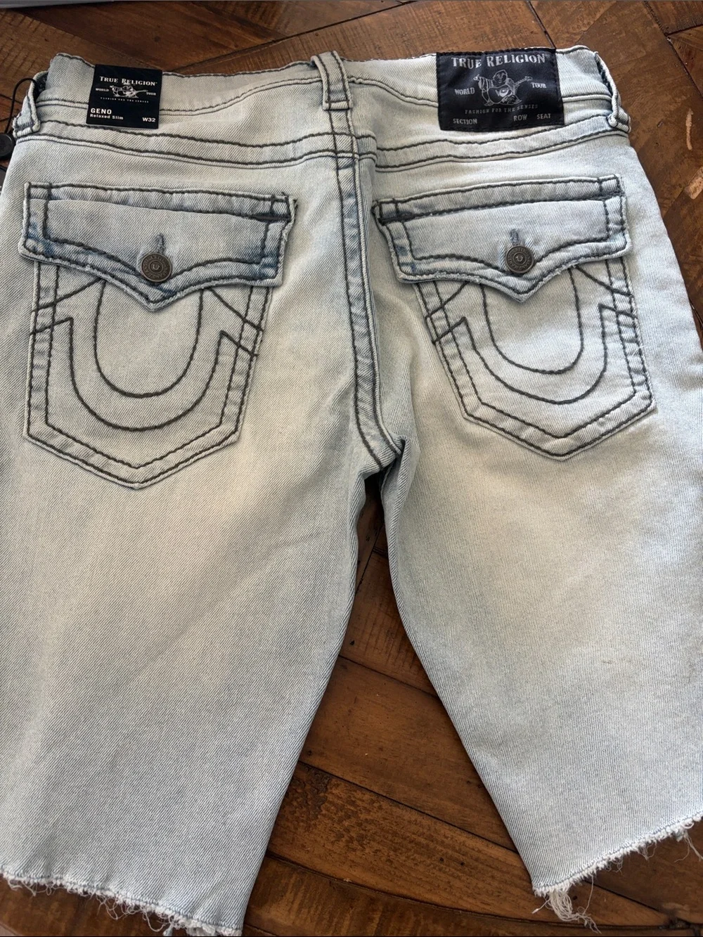 True Religion Light Blue Distressed Jean Shorts